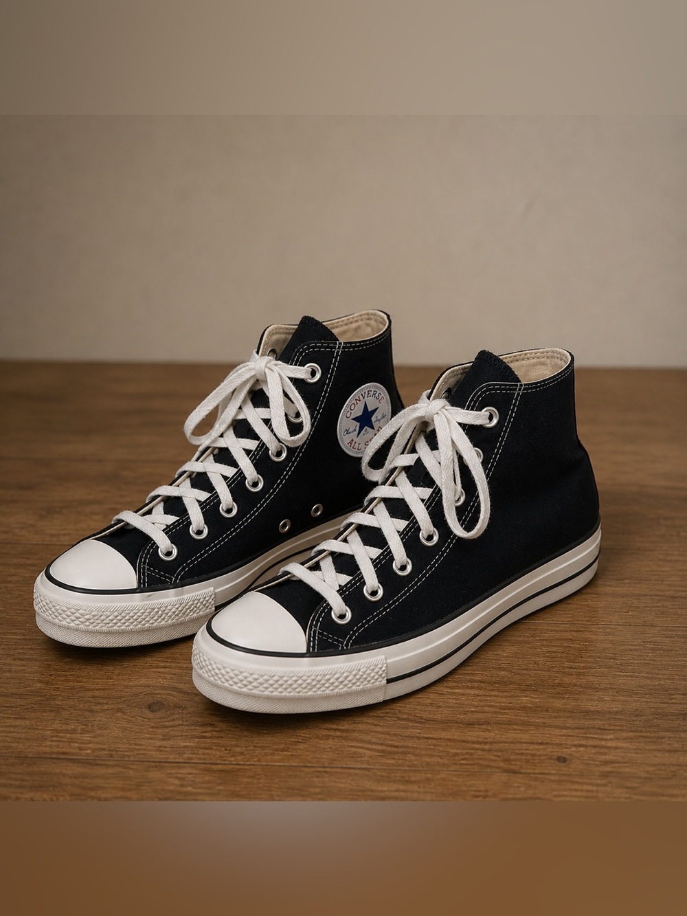 Converse High Top Platform Sneakers - Black with White Accents